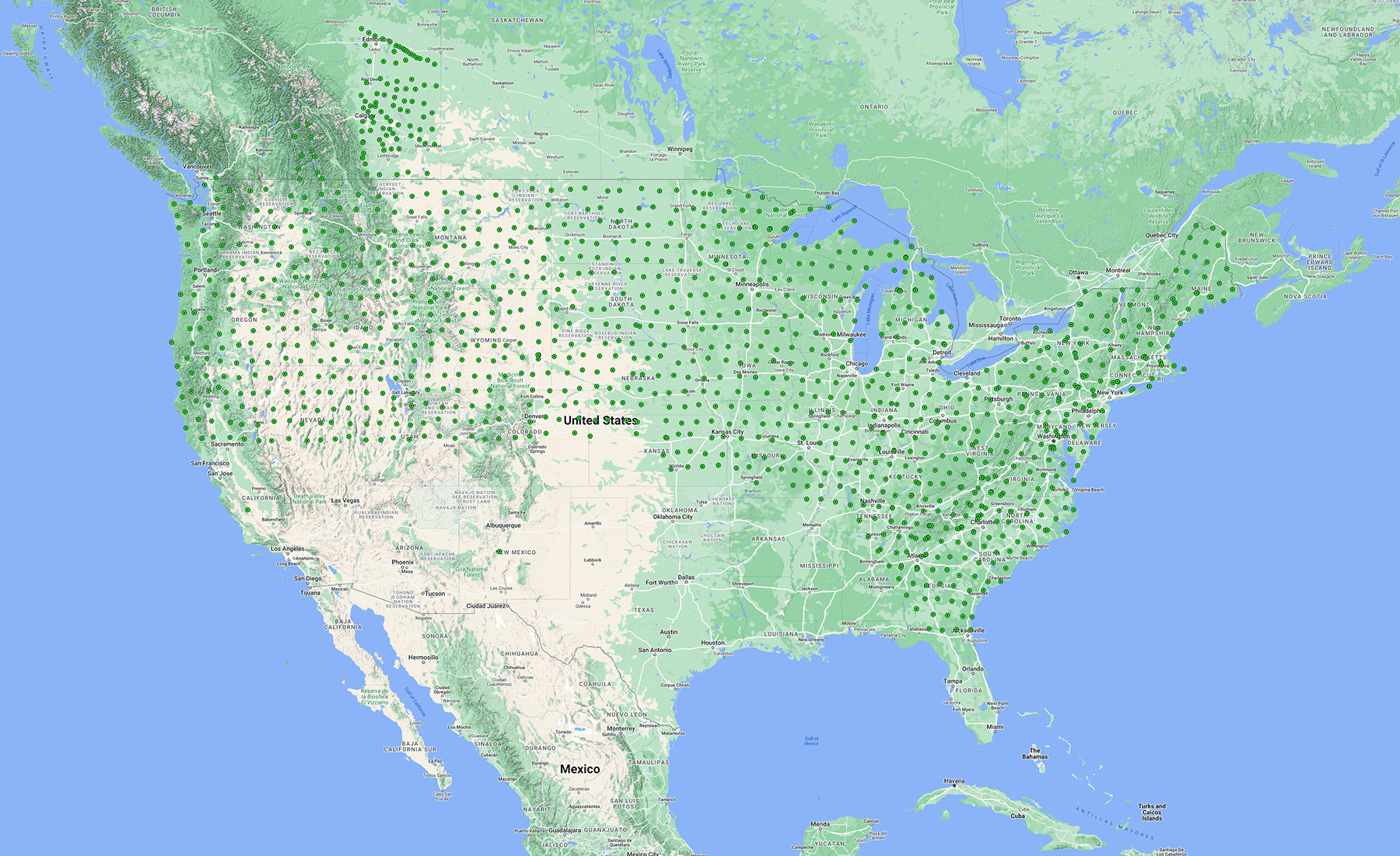 Diagram: Magnetotelluric Array stations (2022). Map image © Google